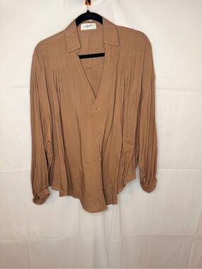 Carly Jean Los Angeles Light Brown Wrap-Front Button Shirt